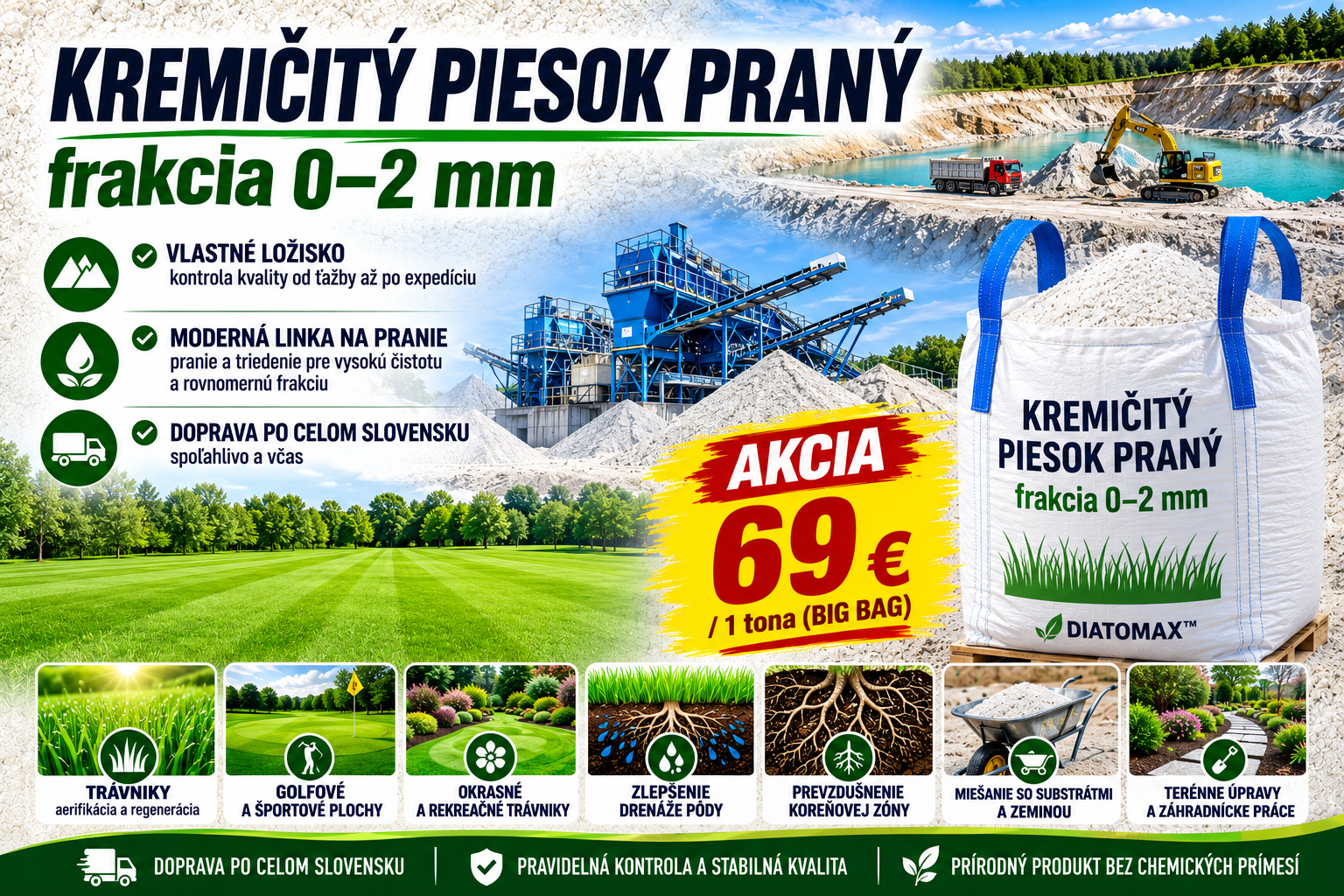 DIATOMAX kremičitý piesok praný frakcia 0–2 mm